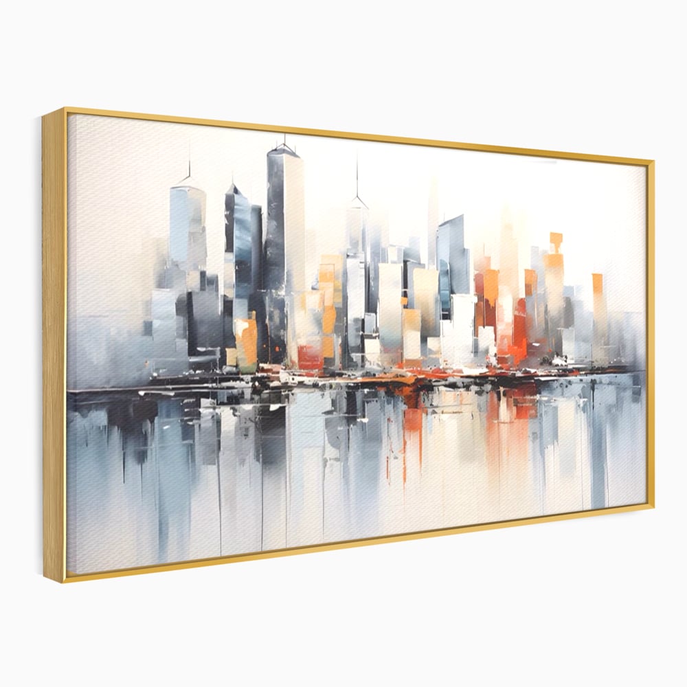 Tablou canvas cu tablou canvas cu peisaj urban abstract, in rama de aluminiu auriu
